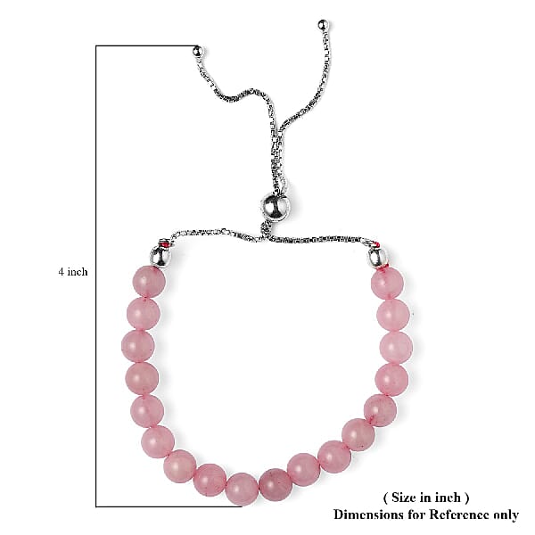 Galilea Rose Quartz Beaded Bolo Bracelet in Rhodium Over Sterling Silver 27.00 ctw