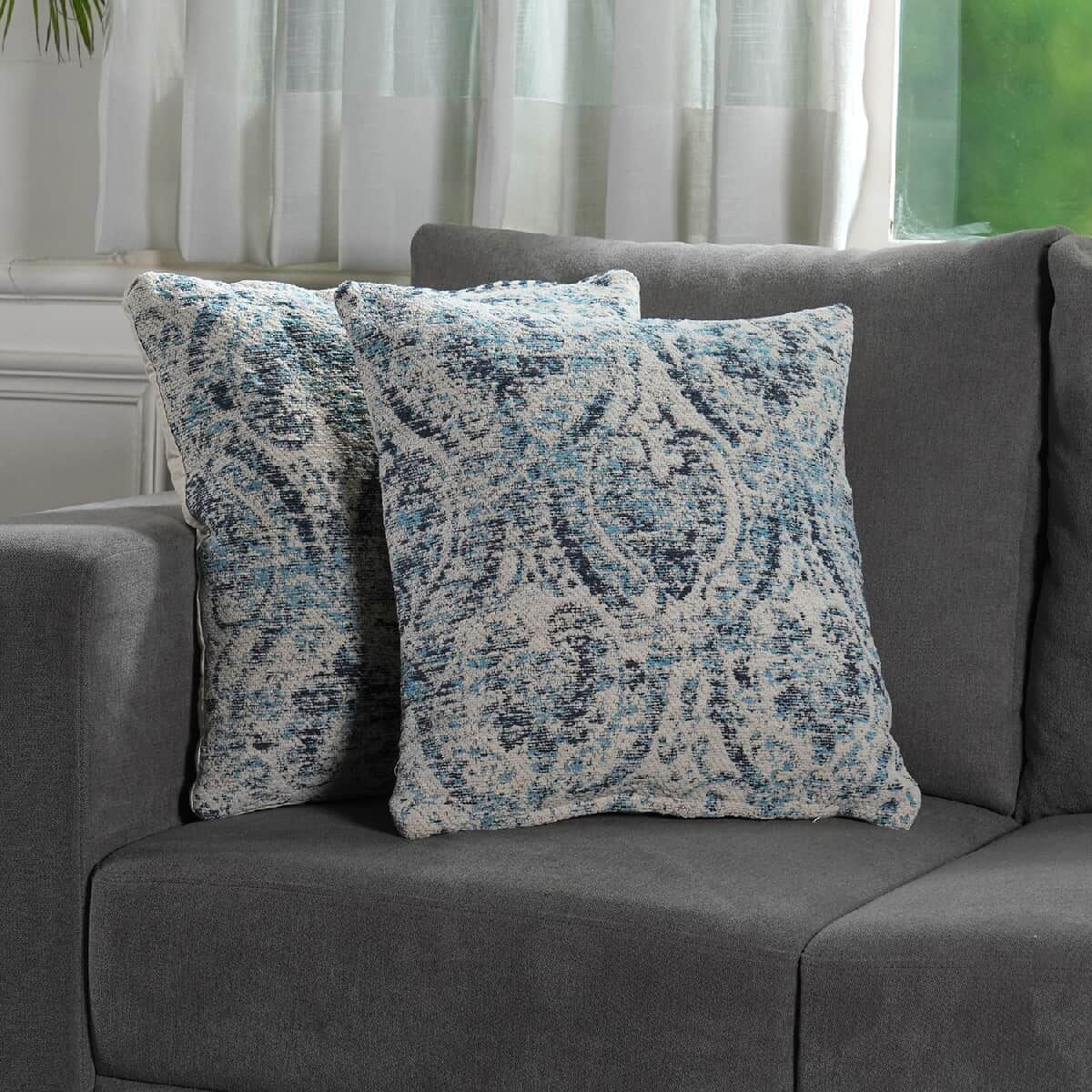 Set of 2 Gray Jacquard Woven Cushion Cover (18x18) image number 0