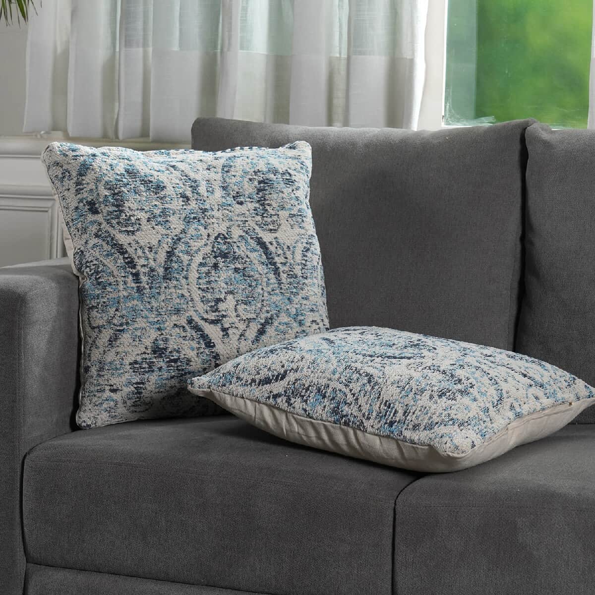 Set of 2 Gray Jacquard Woven Cushion Cover (18x18) image number 1