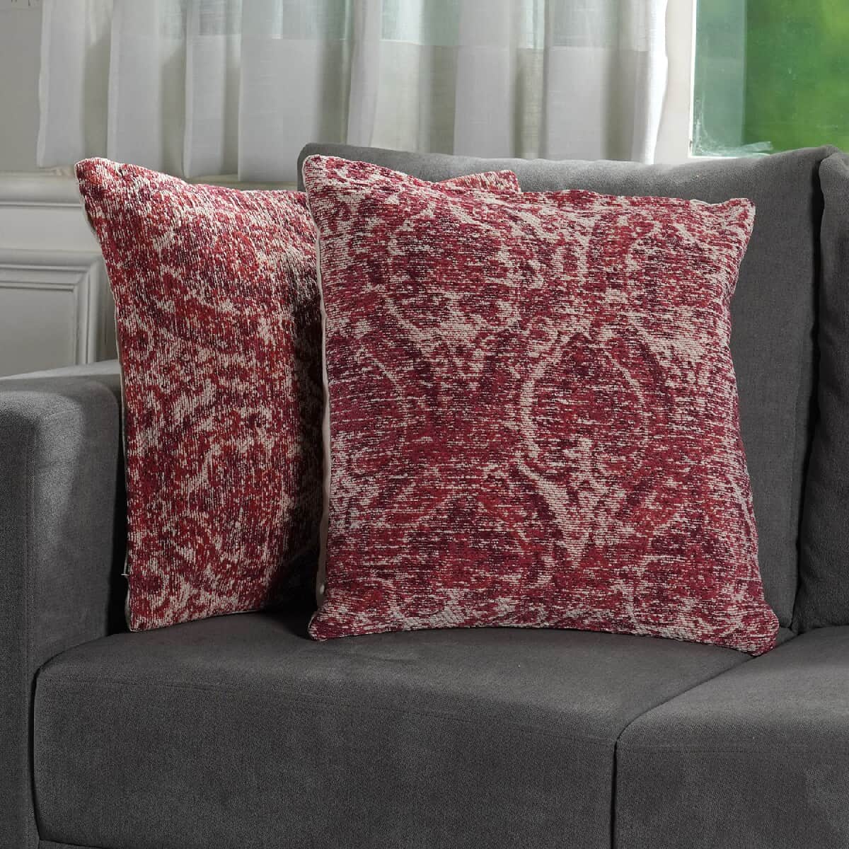 Set of 2 Red Jacquard Woven Cushion Covers , Pillow Protectors , Pillow Cover , Pillow Shams , Pillow Case Covers image number 0