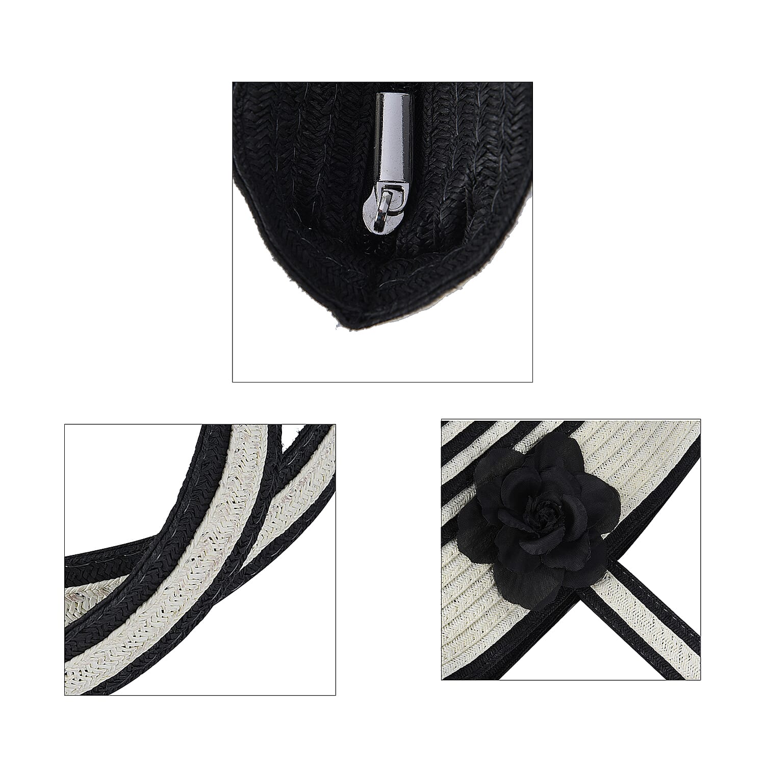Black and White Stripe Pattern Polyester Handbag with Matching Paper Straw Hat