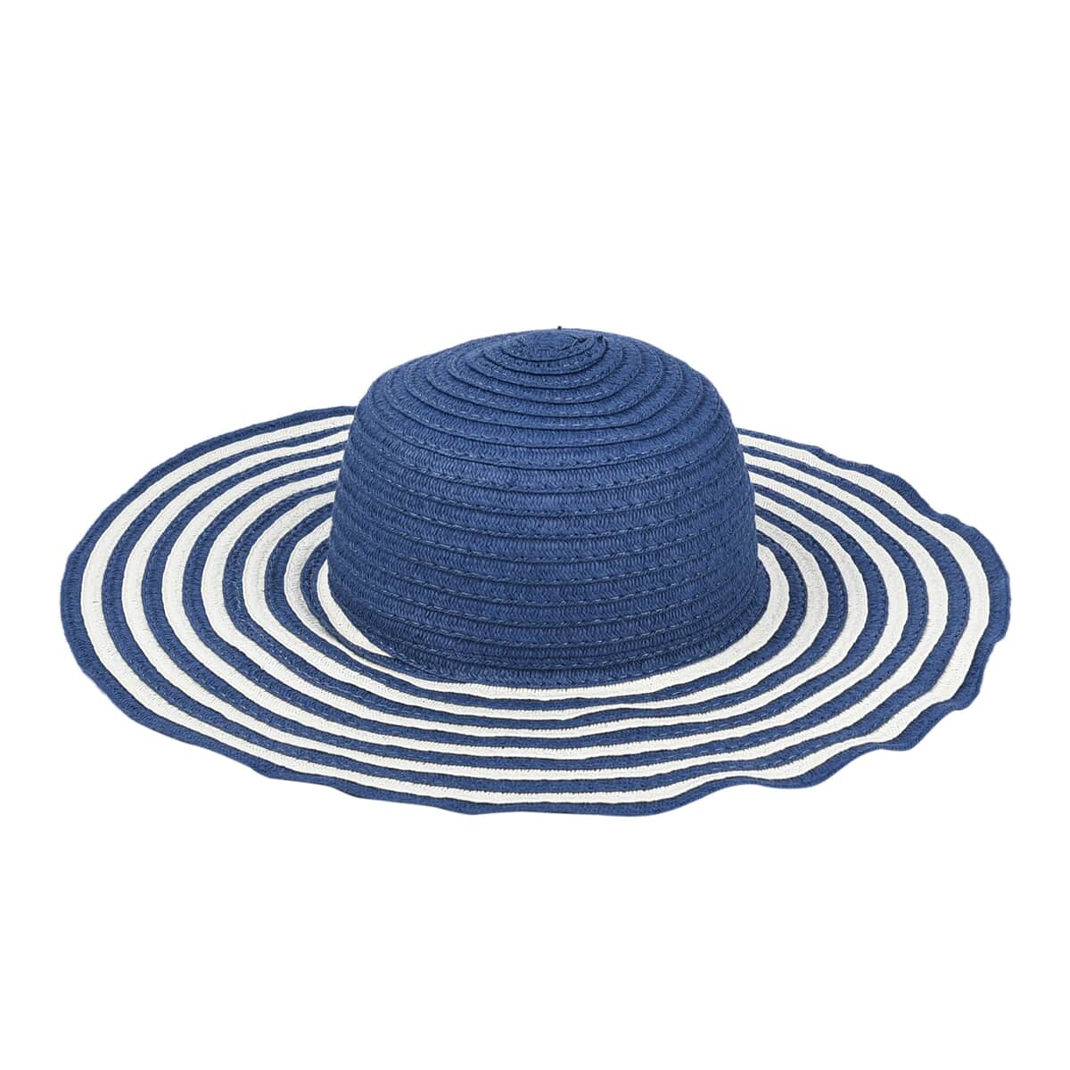 Navy and White Stripe Pattern Polyester Handbag with Matching Paper Straw Hat image number 6