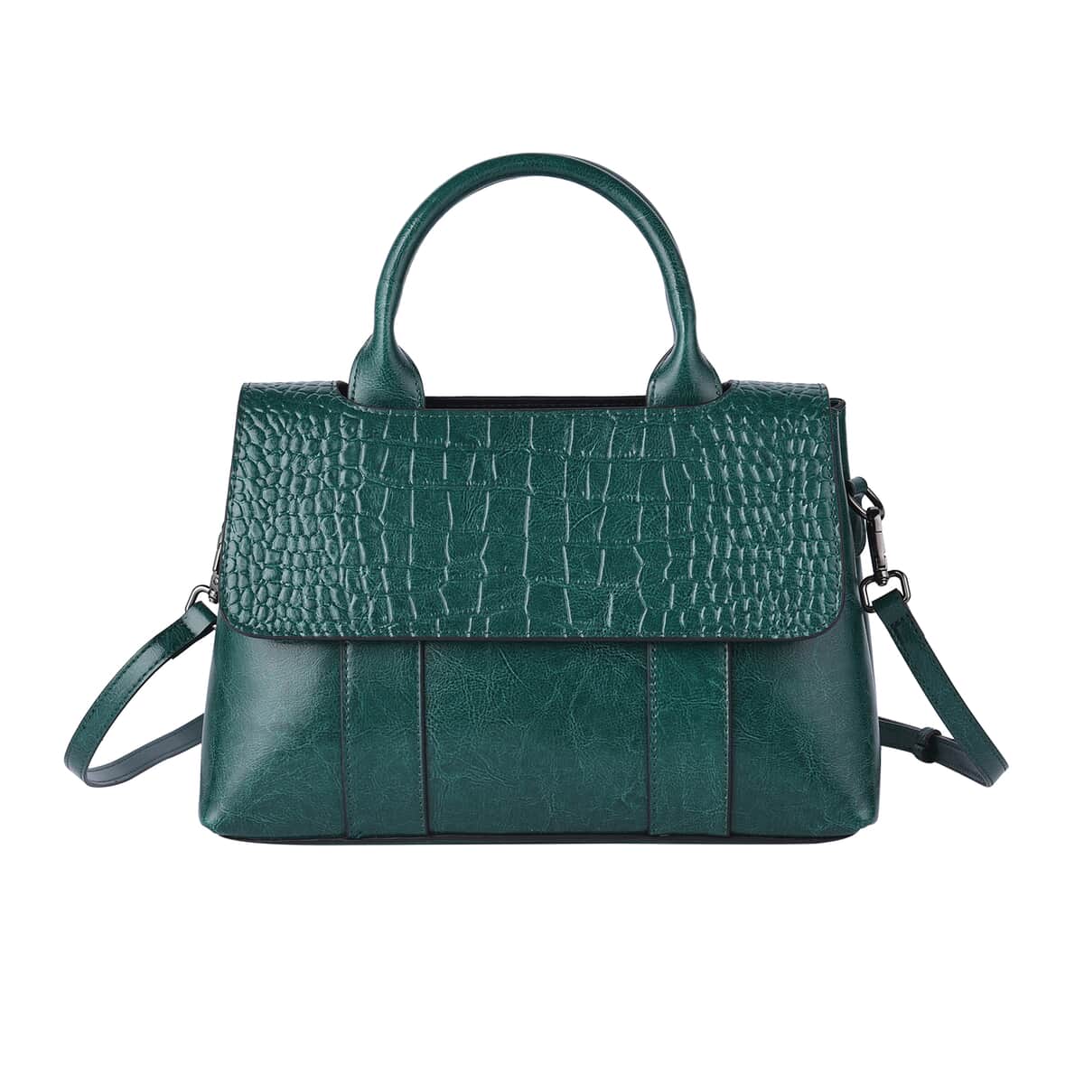 Green Crocodile Embossed Genuine Leather Tote Bag for Women, Woven & Leather Strap, Satchel Purse, Shoulder Handbag image number 0