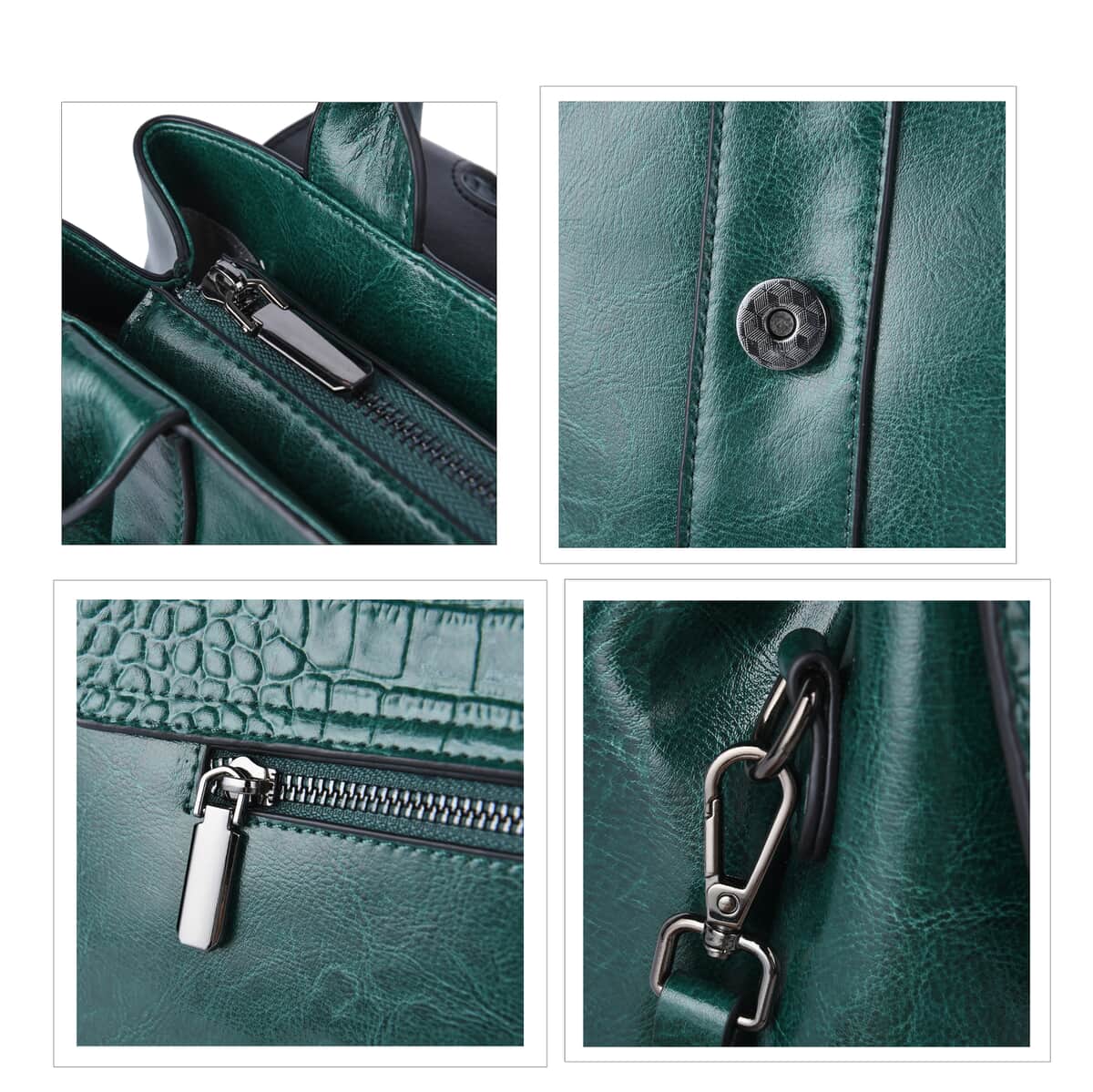 Green Crocodile Embossed Genuine Leather Tote Bag for Women, Woven & Leather Strap, Satchel Purse, Shoulder Handbag image number 5