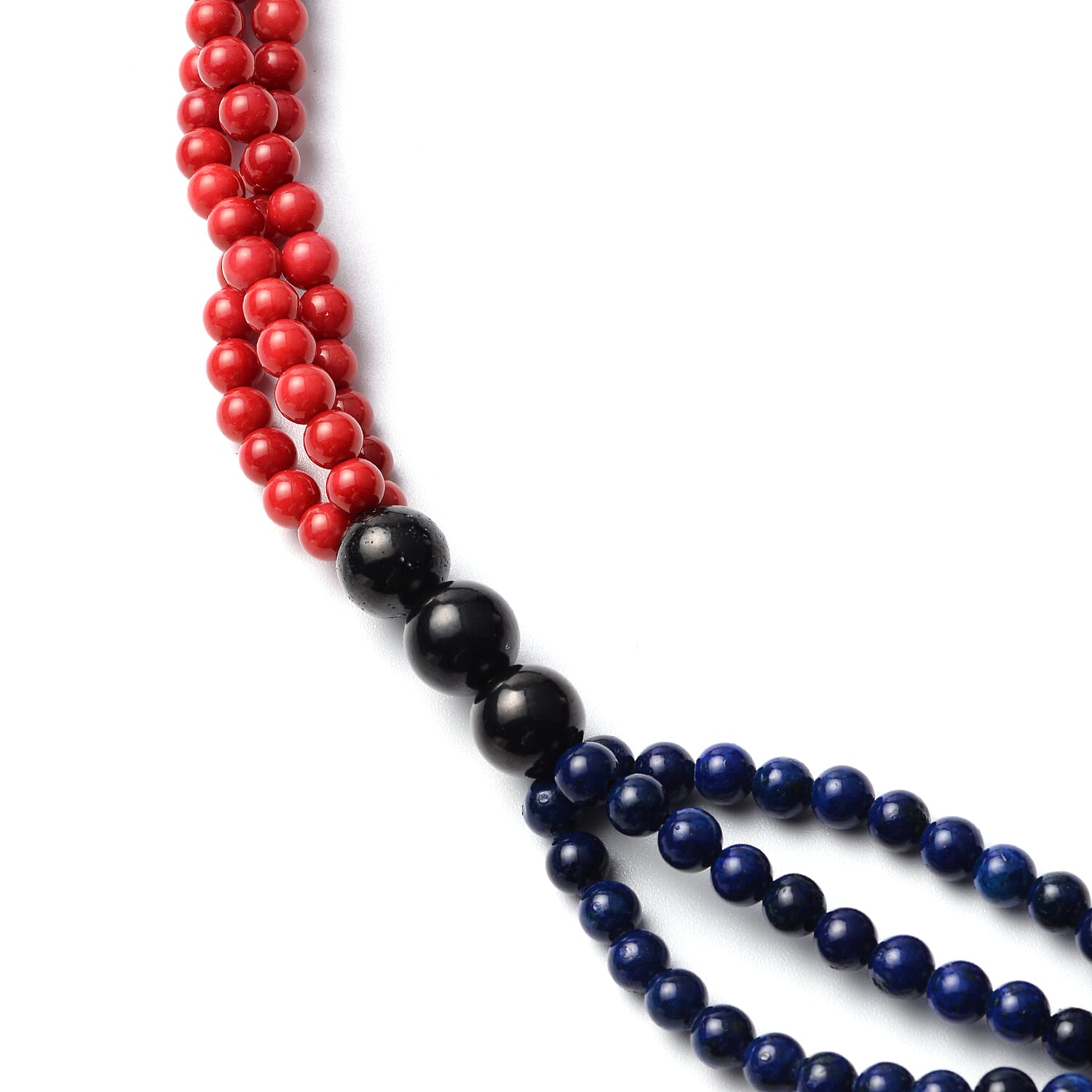 Hematite Carved, Shungite, Red Lepidisis Olapa and Lapis Beaded Necklace with Lion Pendant 18 Inches in Rhodium Over Sterling Silver 446.50 ctw