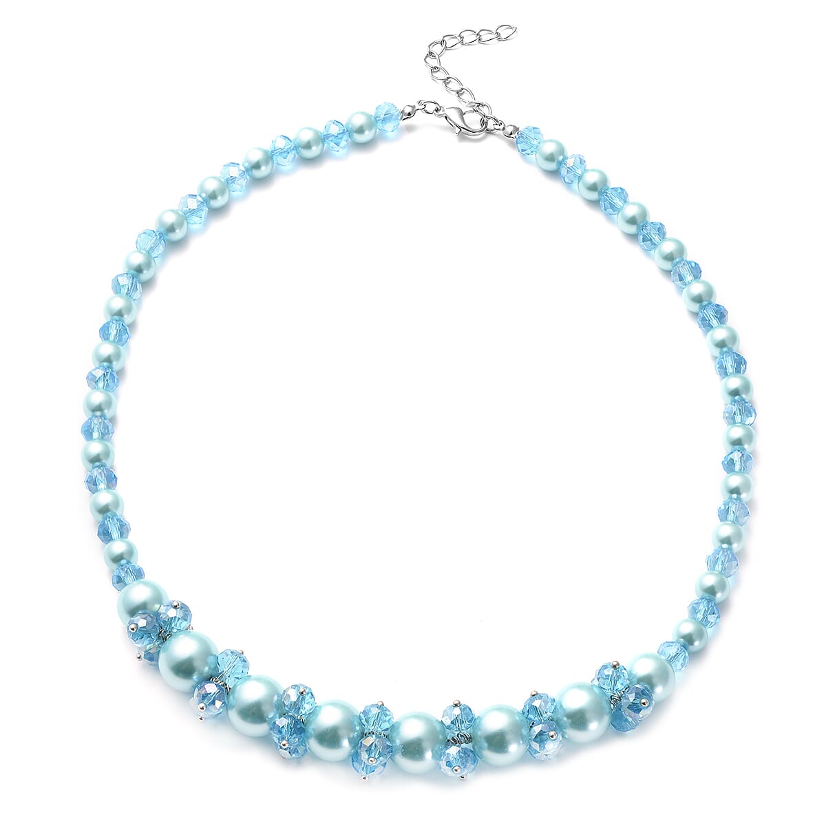 Simulated Blue Pearl and Glass Beaded Necklace 20-22 Inches in Silvertone image number 0