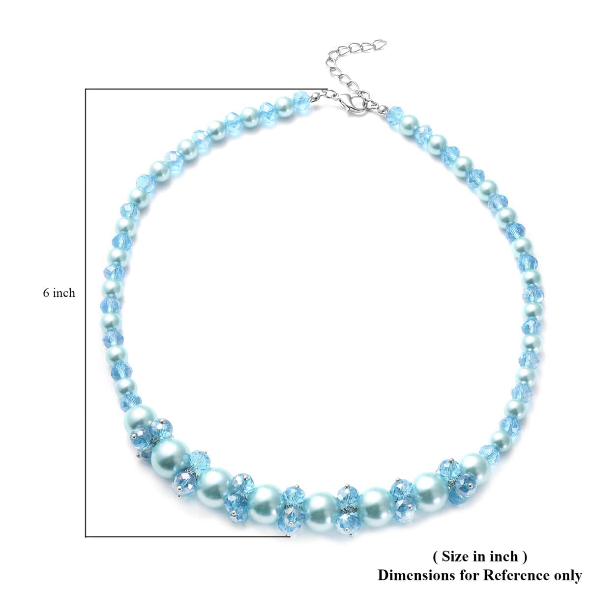 Simulated Blue Pearl and Glass Beaded Necklace 20-22 Inches in Silvertone image number 4
