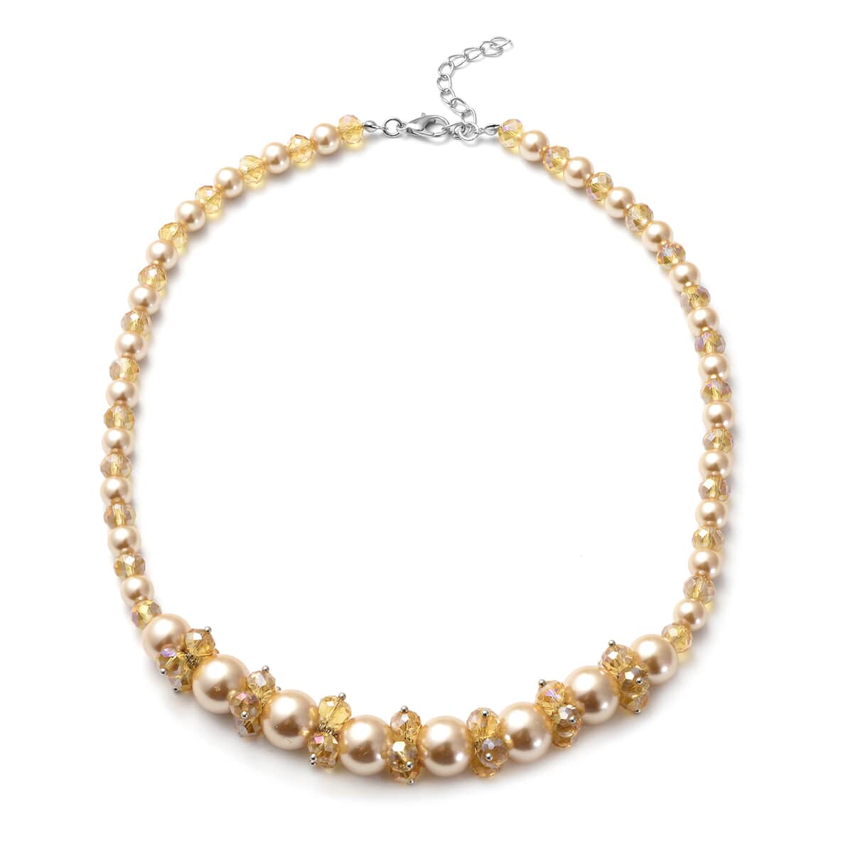 Simulated Champagne Color Pearl and Glass Beaded Necklace 20-22 Inches in Stainless Steel image number 0