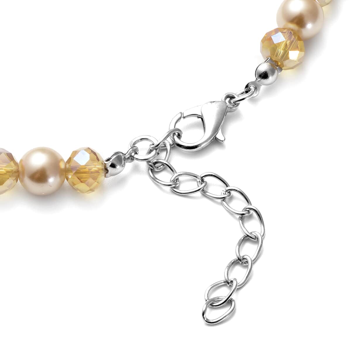 Simulated Champagne Color Pearl and Glass Beaded Necklace 20-22 Inches in Stainless Steel image number 3