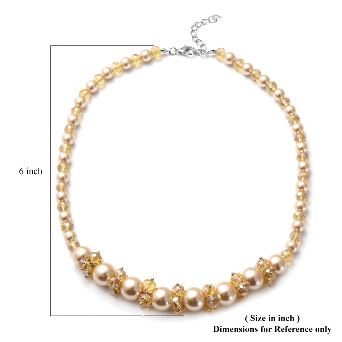 Simulated Champagne Color Pearl and Glass Beaded Necklace 20-22 Inches in Stainless Steel image number 4