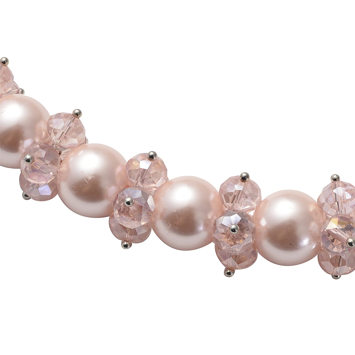 Simulated Pink Pearl and Glass Beaded Necklace 20-22 Inches in Stainless Steel image number 2