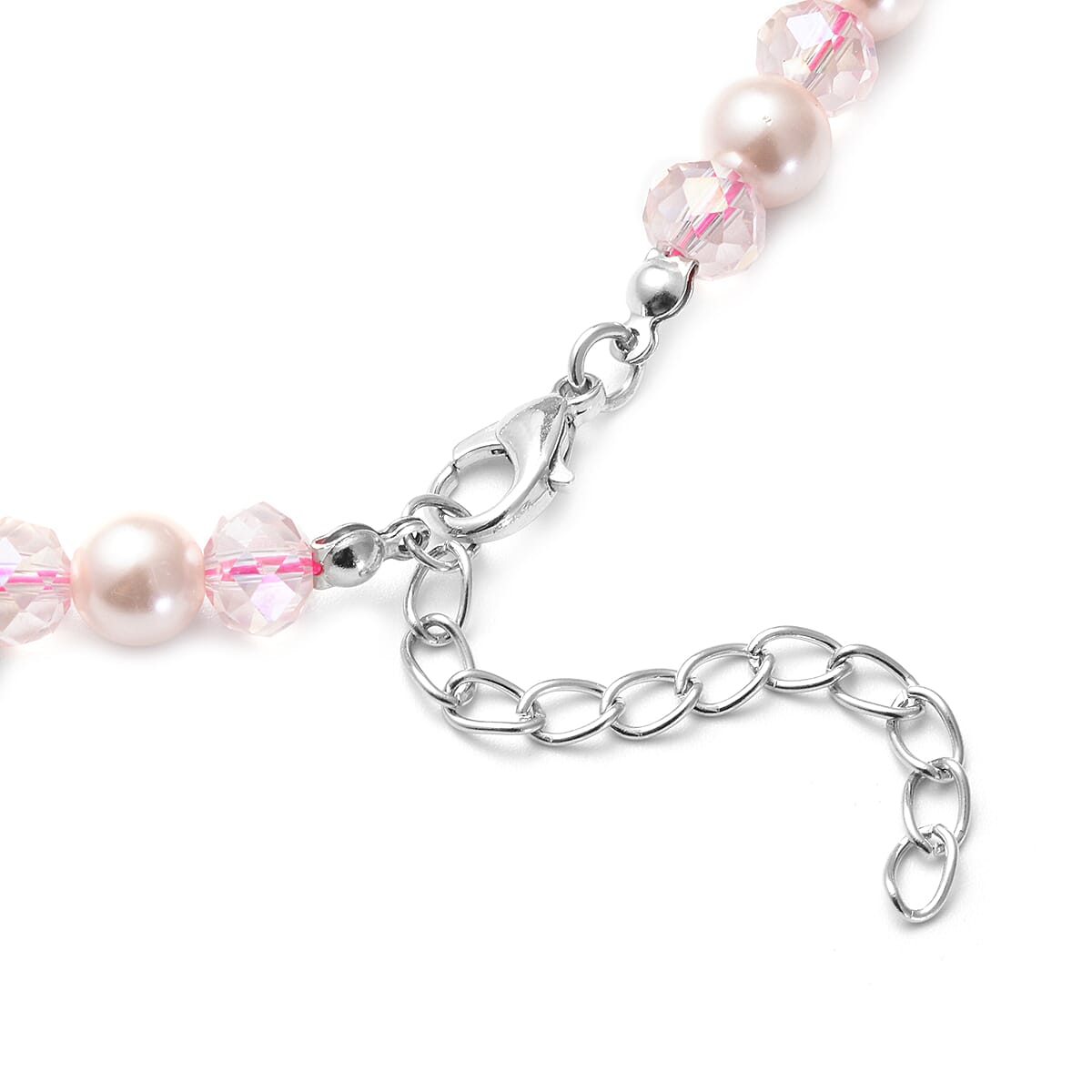 Simulated Pink Pearl and Glass Beaded Necklace 20-22 Inches in Stainless Steel image number 3