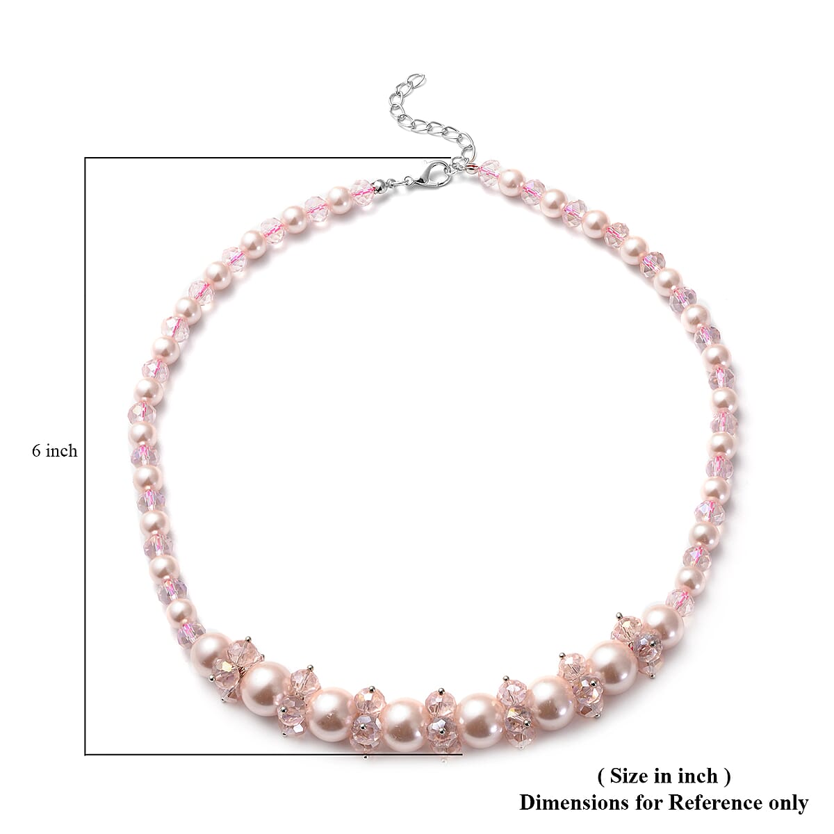 Simulated Pink Pearl and Glass Beaded Necklace 20-22 Inches in Stainless Steel image number 4