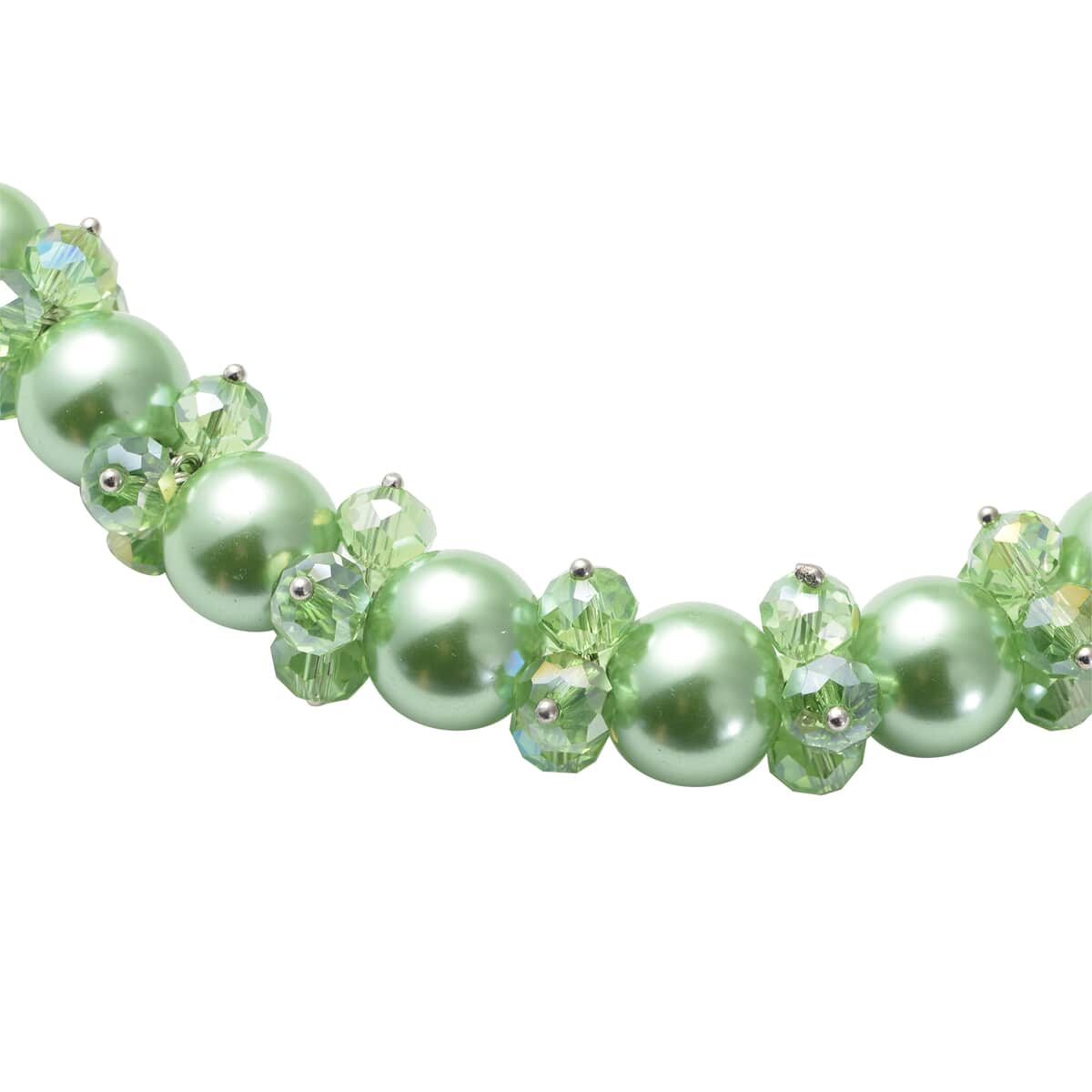 Simulated Green Pearl and Glass Beaded Necklace in Stainless Steel 20-22 Inches image number 2