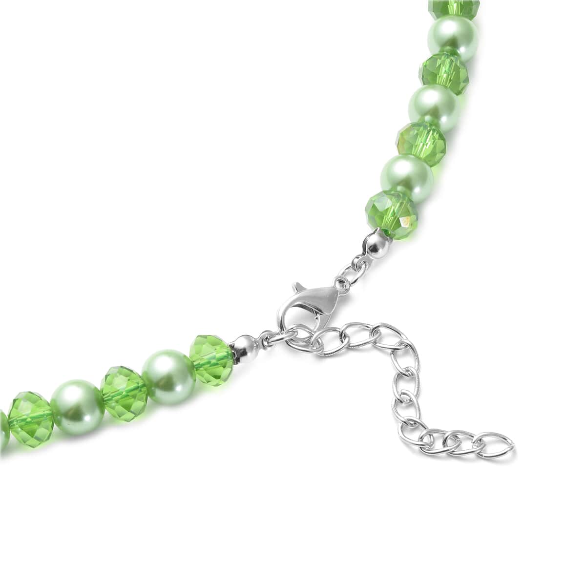 Simulated Green Pearl and Glass Beaded Necklace in Stainless Steel 20-22 Inches image number 3