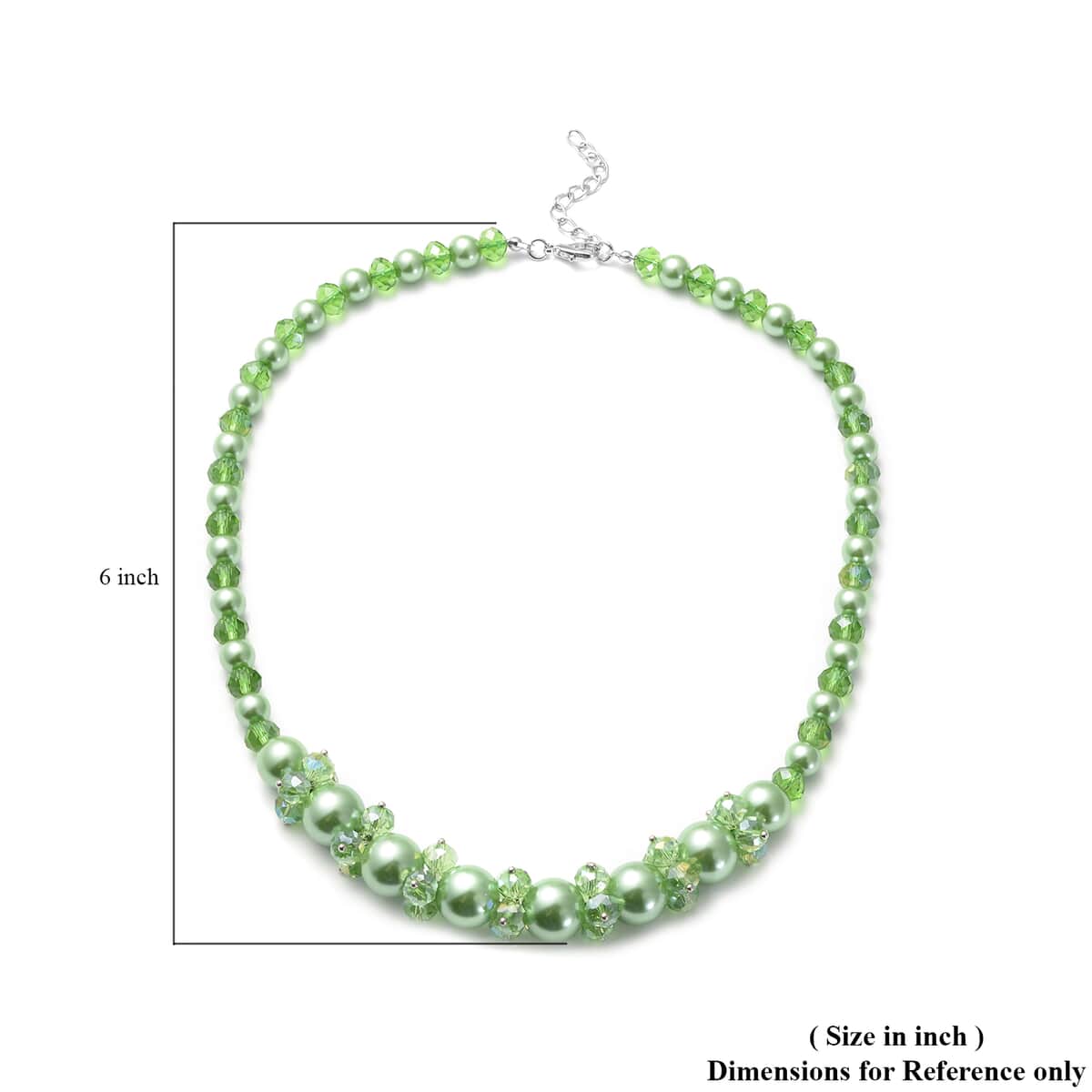 Simulated Green Pearl and Glass Beaded Necklace in Stainless Steel 20-22 Inches image number 4