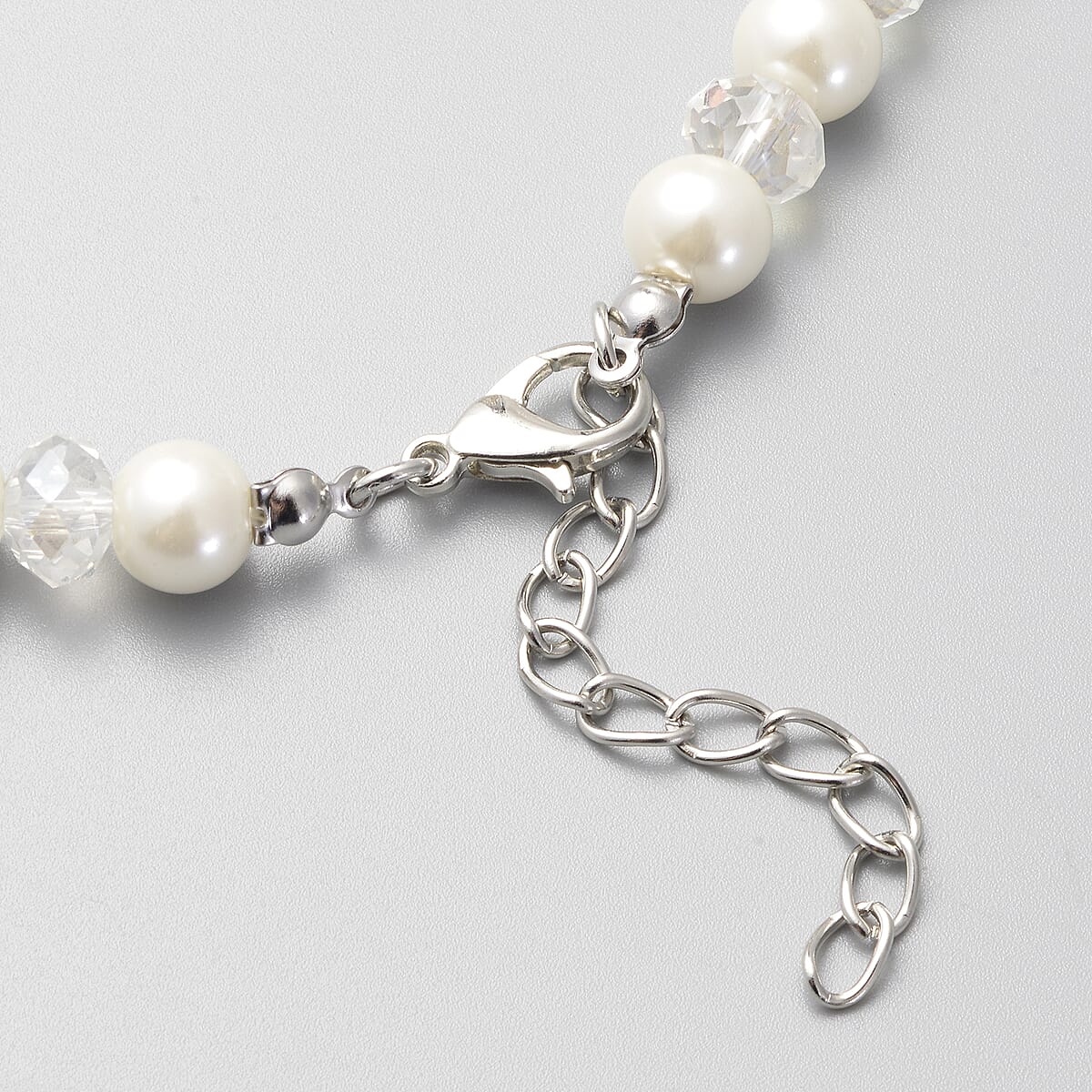 Simulated White Pearl and Glass Beaded Necklace 20-22 Inches in Stainless Steel image number 3