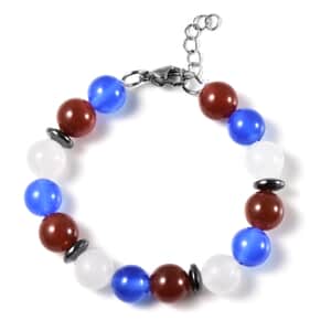 Multi Agate 9-11mm and Hematite Beaded Bracelet in Stainless Steel (7.00 In) 114.50 ctw