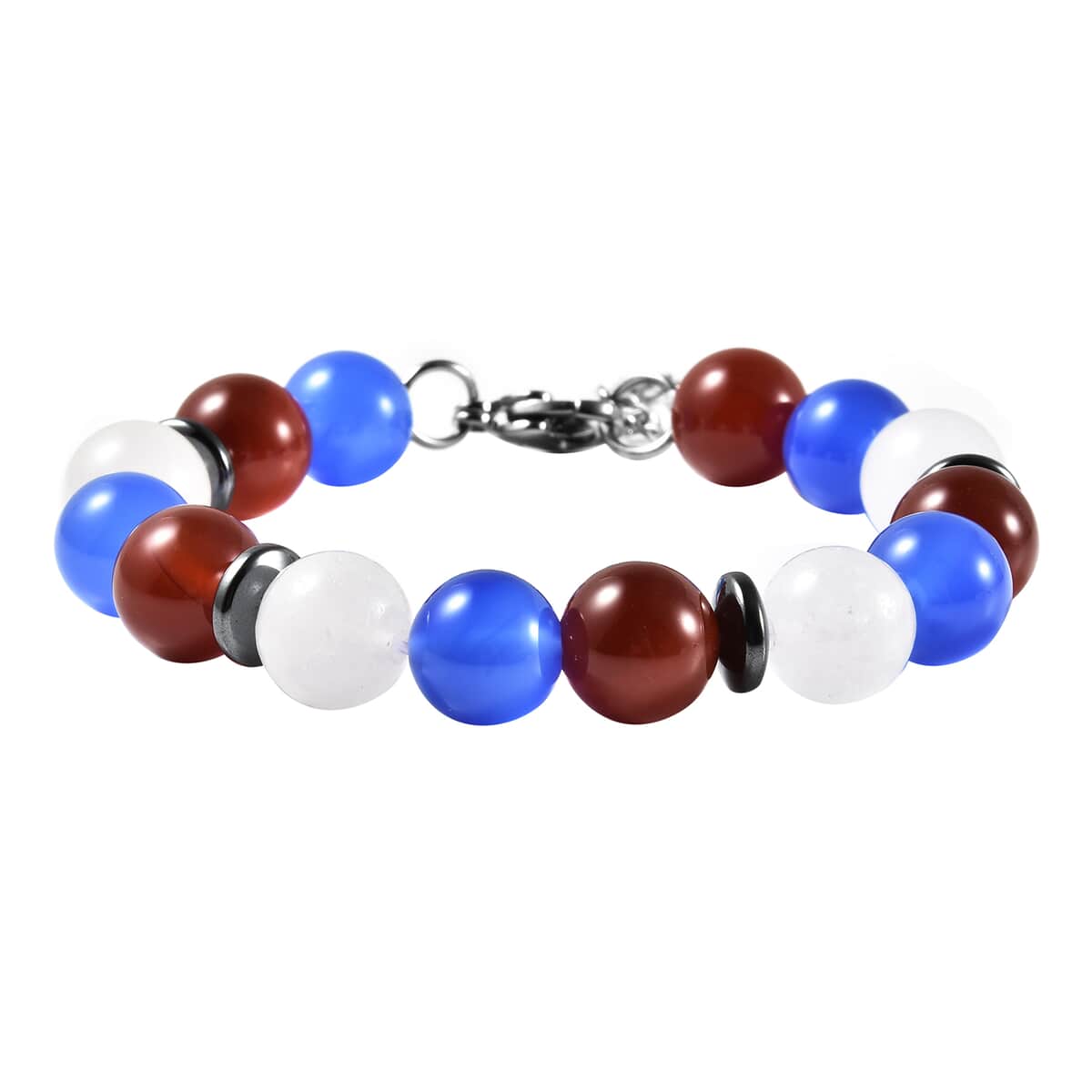 Multi Agate 9-11mm and Hematite Beaded Bracelet in Stainless Steel (7.00 In) 114.50 ctw image number 2