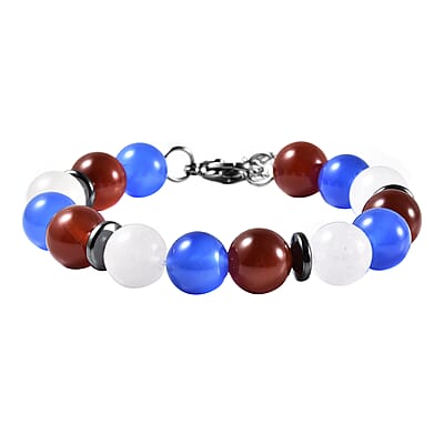 Multi Agate 114.50 ctw 9-11mm and Hematite Beaded Bracelet in Stainless Steel (7.00 In)