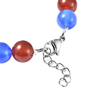 Multi Agate 114.50 ctw 9-11mm and Hematite Beaded Bracelet in Stainless Steel (7.00 In)