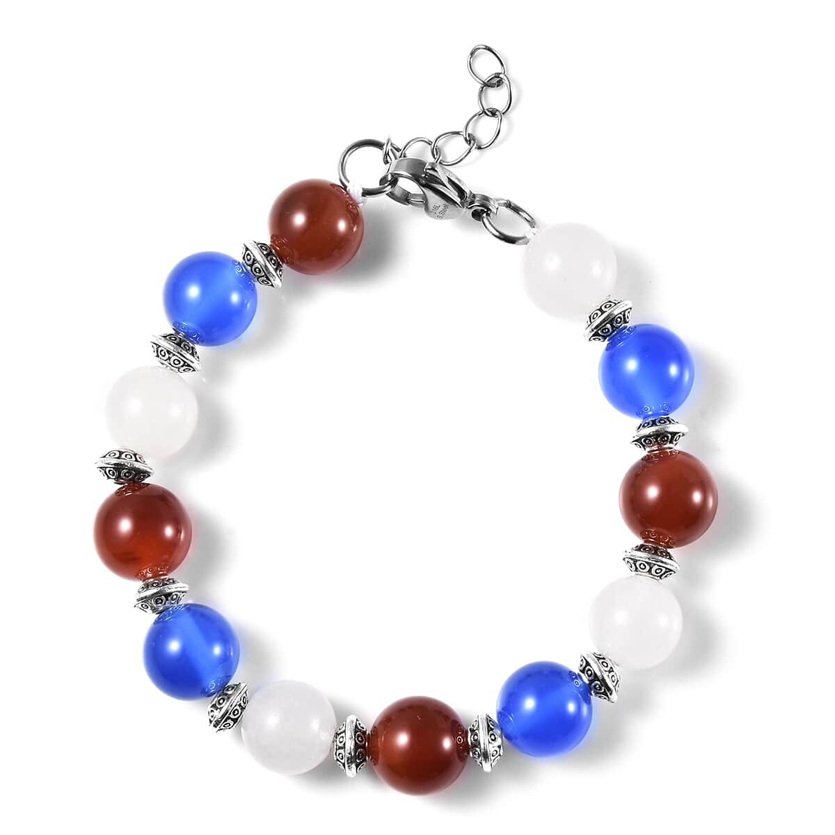 Multi Agate 95.00 ctw 9-11mm Beaded Bracelet in Silvertone & Stainless Steel (7.00 In) image number 0