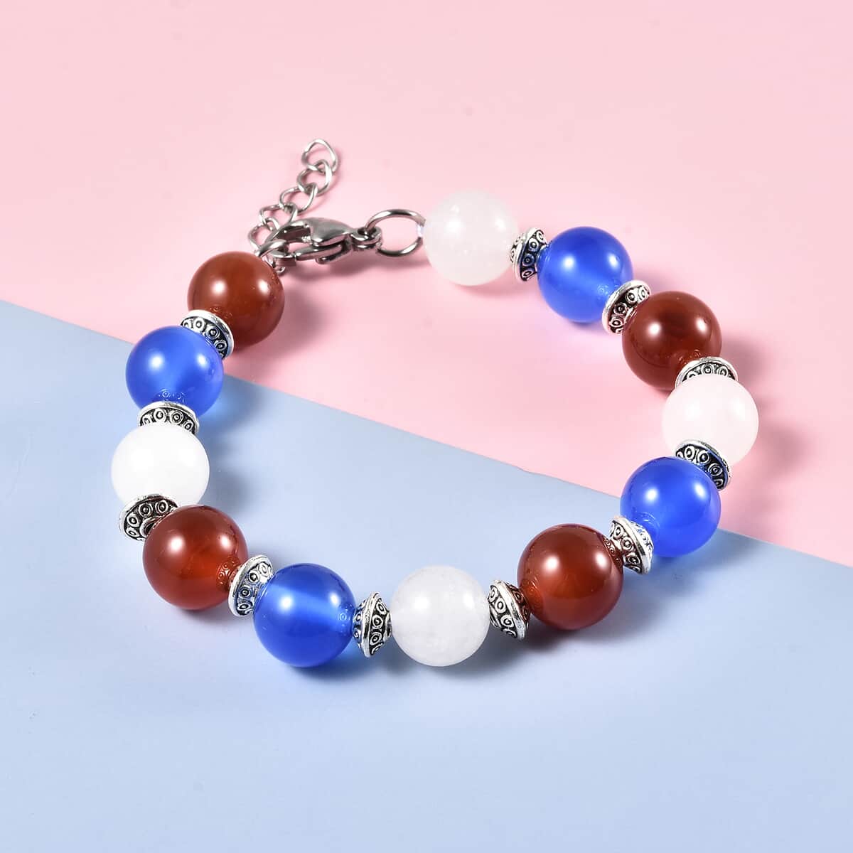 Multi Agate 95.00 ctw 9-11mm Beaded Bracelet in Silvertone & Stainless Steel (7.00 In) image number 1