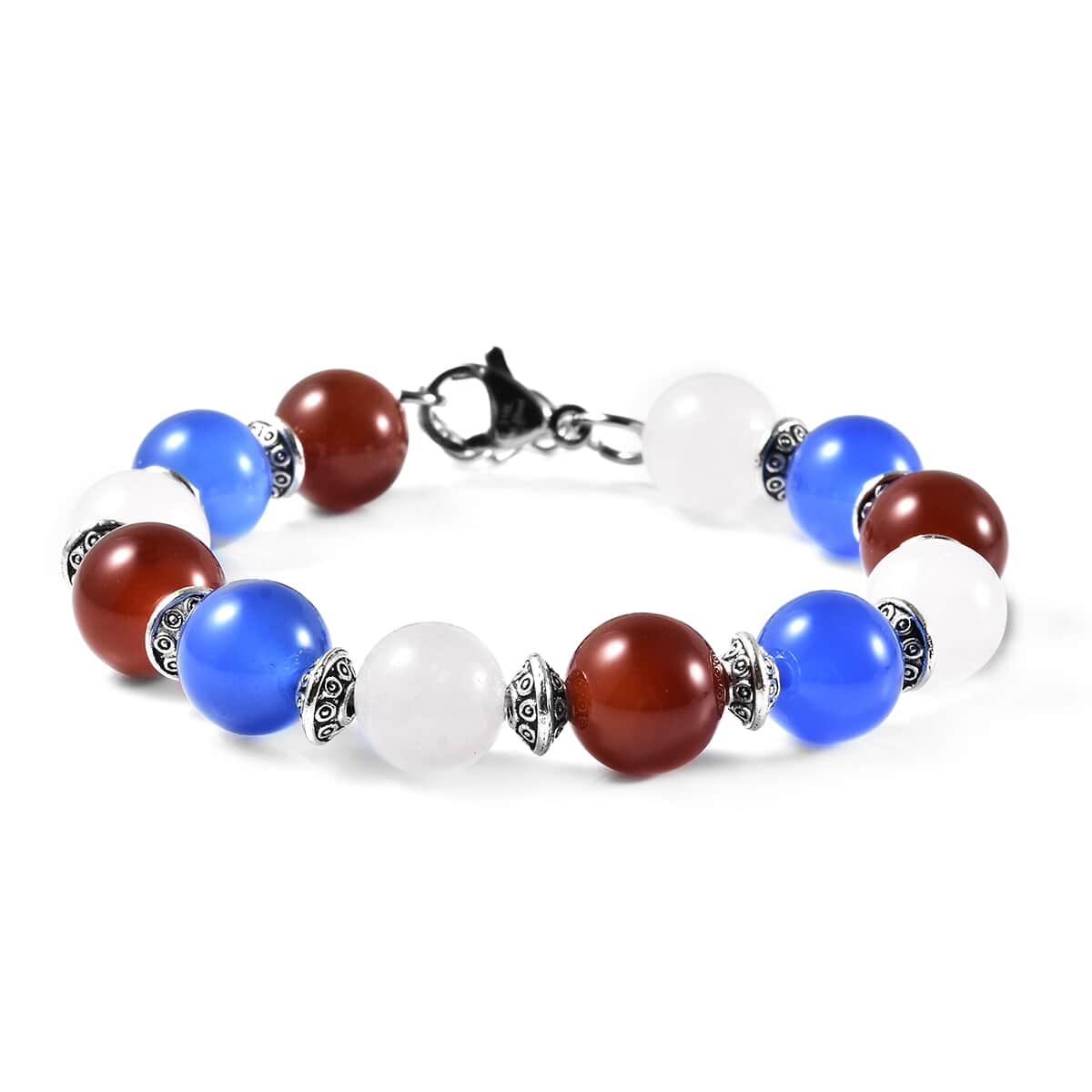 Multi Agate 95.00 ctw 9-11mm Beaded Bracelet in Silvertone & Stainless Steel (7.00 In) image number 2