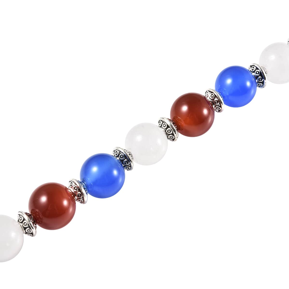 Multi Agate 95.00 ctw 9-11mm Beaded Bracelet in Silvertone & Stainless Steel (7.00 In) image number 3