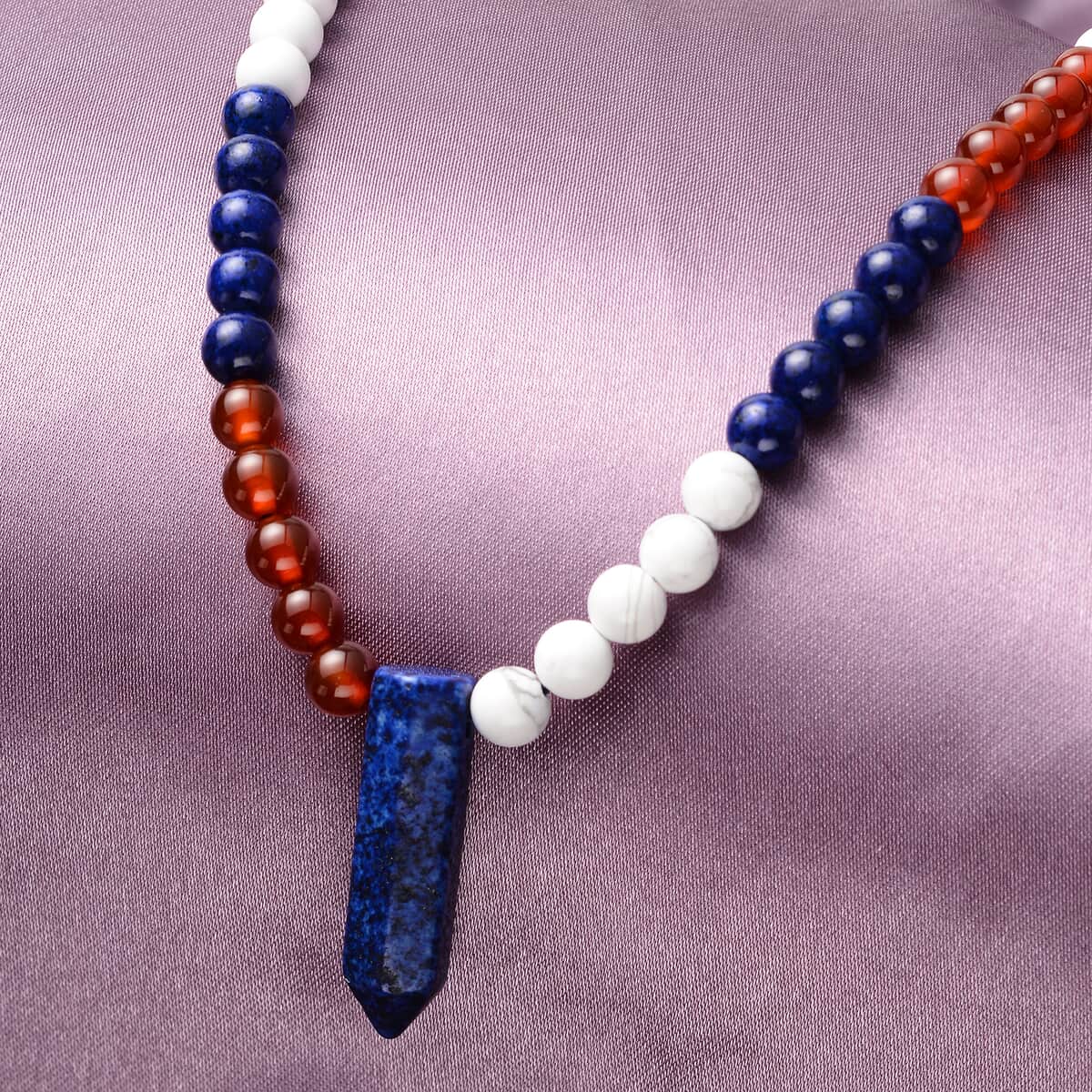 Multi Gemstone 152.00 ctw Beaded Necklace with Crystal Drop in Stainless Steel 18-20 Inches image number 1