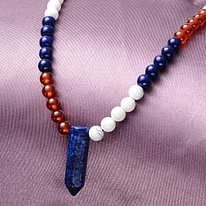 Multi Gemstone 152.00 ctw Beaded Necklace with Crystal Drop in Stainless Steel 18-20 Inches