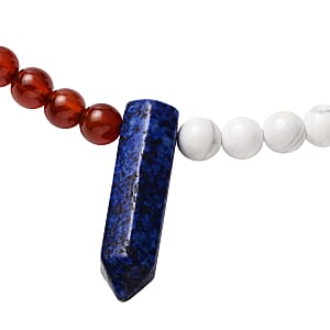 Multi Gemstone 152.00 ctw Beaded Necklace with Crystal Drop in Stainless Steel 18-20 Inches