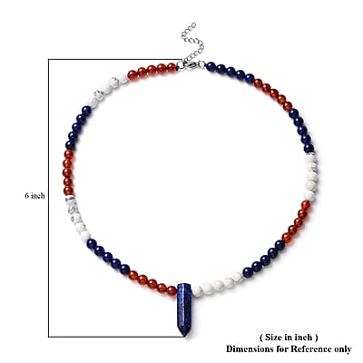 Multi Gemstone 152.00 ctw Beaded Necklace with Crystal Drop in Stainless Steel 18-20 Inches