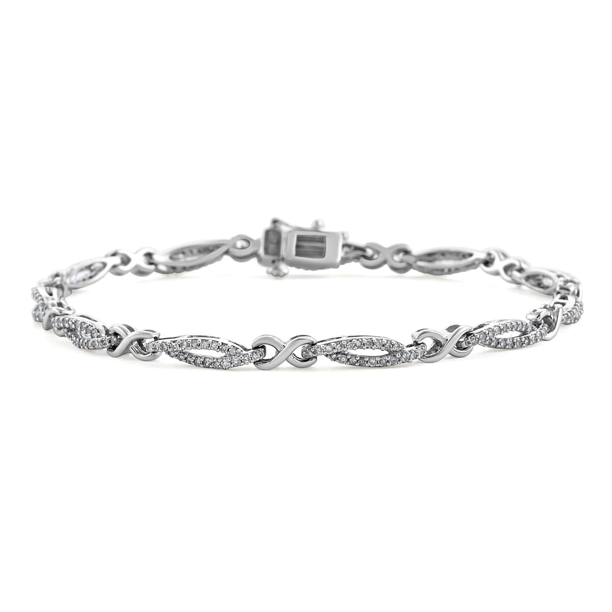 NY Closeout 10K White Gold G-H I3 Diamond Swirl Infinity Link Bracelet (7.25 In) 8.20 Grams 1.00 ctw image number 0