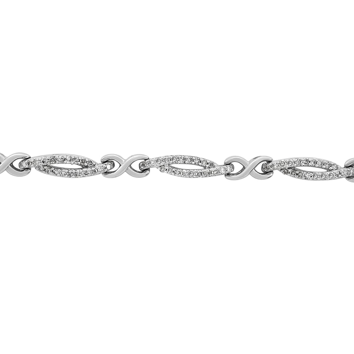 NY Closeout 10K White Gold G-H I3 Diamond Swirl Infinity Link Bracelet (7.25 In) 8.20 Grams 1.00 ctw image number 1