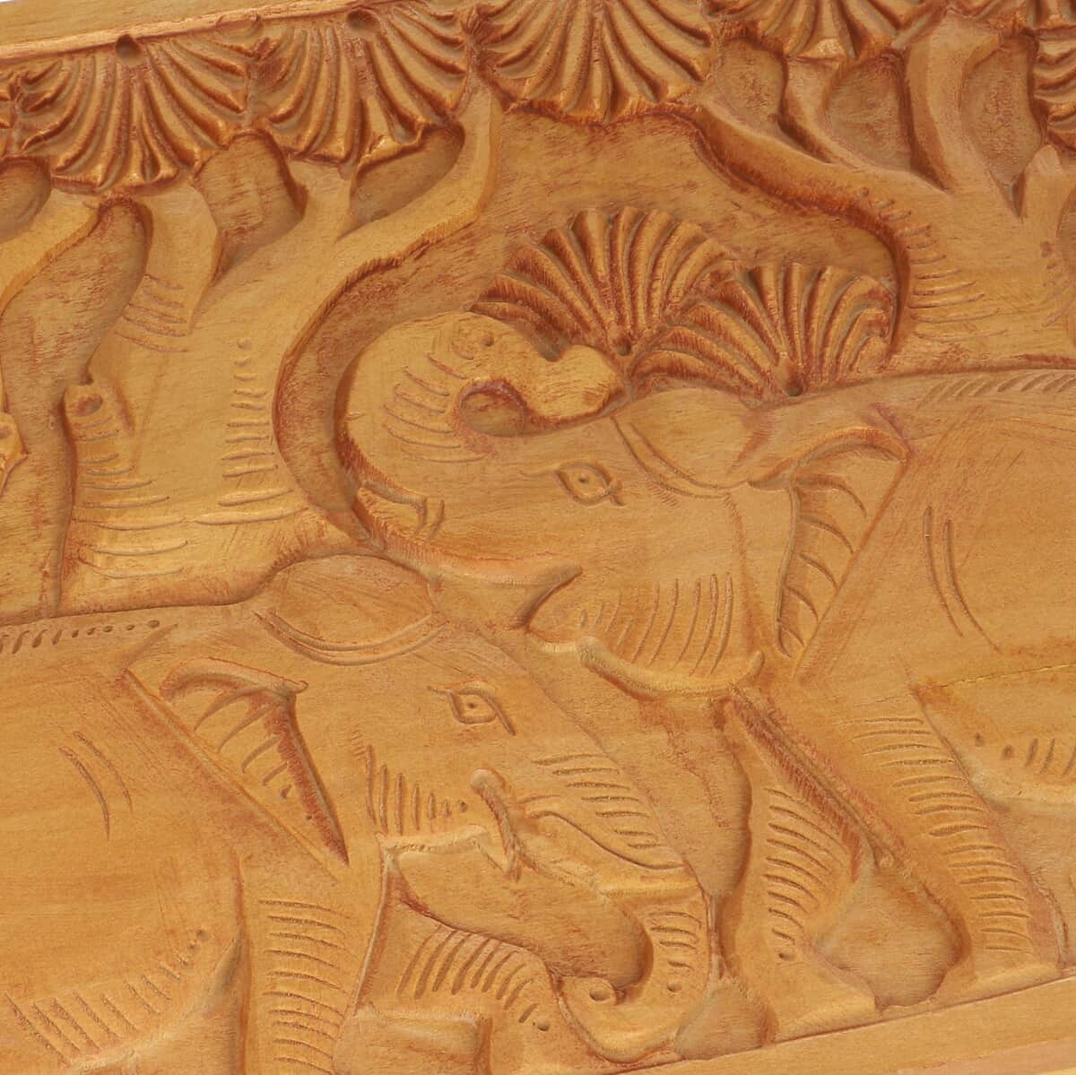 Haldu Wood Made Hand Carved Elephant Embossed Carved Storage Box (8"x6"x2.5") image number 5