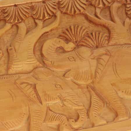 Haldu Wood Made Hand Carved Elephant Embossed Carved Storage Box (8"x6"x2.5") image number 5