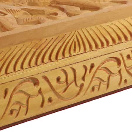 Haldu Wood Made Hand Carved Elephant Embossed Carved Storage Box (8"x6"x2.5") image number 6