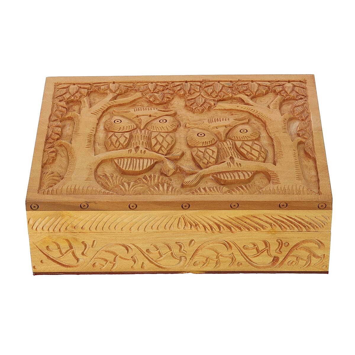 Handmade, Scratch Resistant, Natural Wooden, Hand carved Owl Engraved Storage Box For Jewelry, Keepsake image number 2