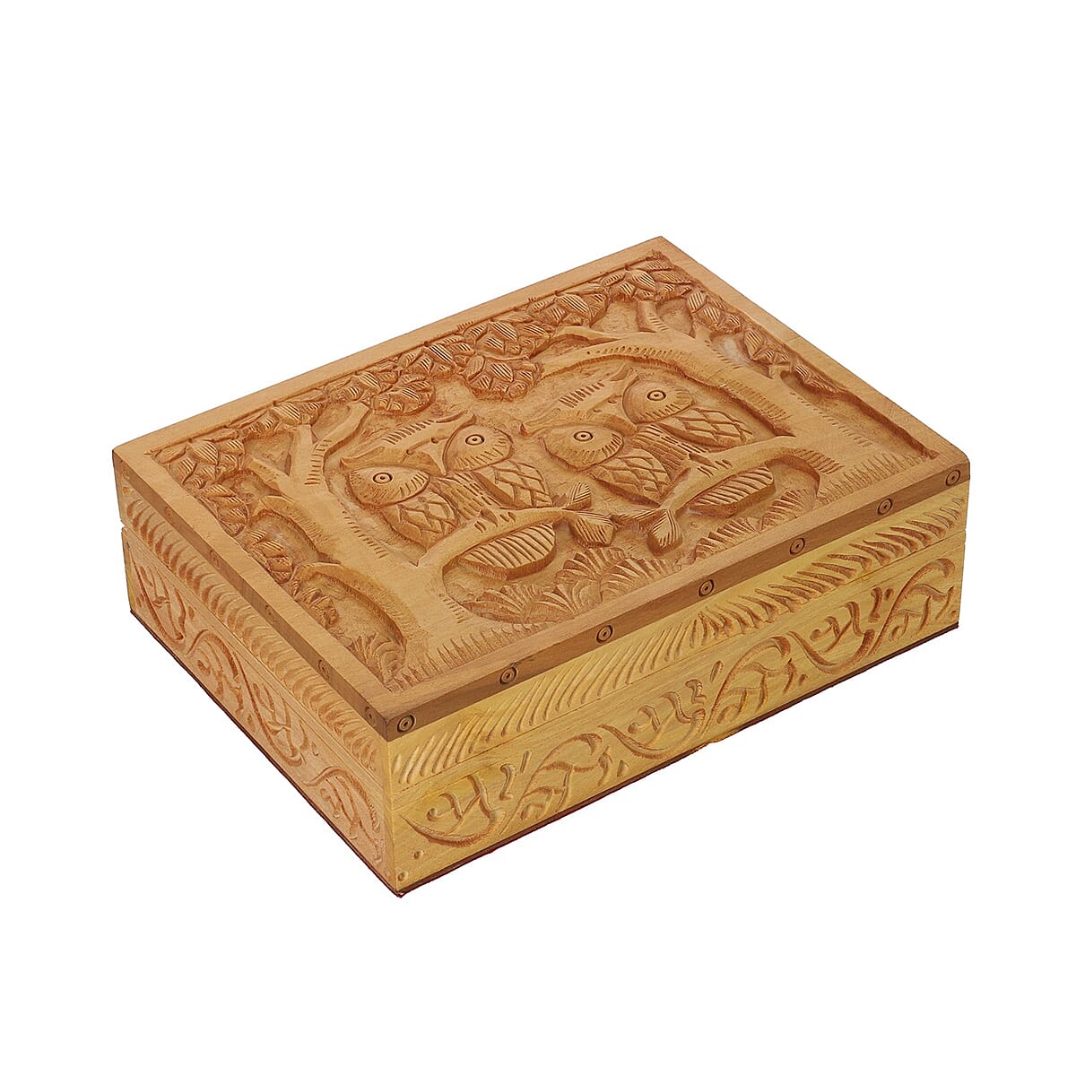Handmade, Scratch Resistant, Natural Wooden, Hand carved Owl Engraved Storage Box For Jewelry, Keepsake image number 3