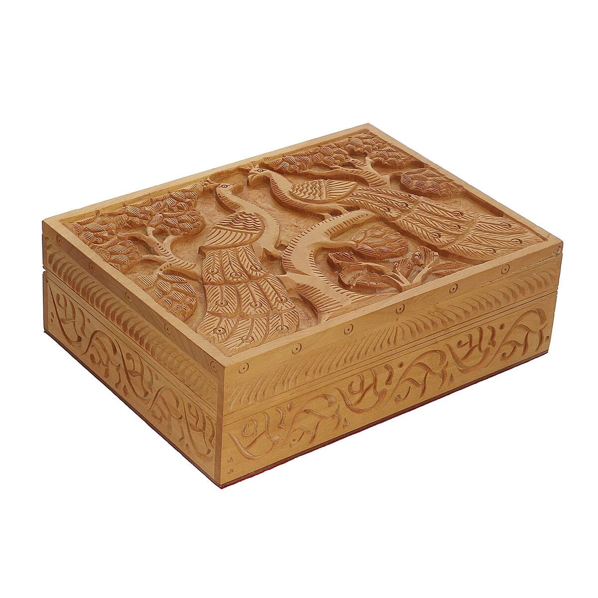 Handmade, Scratch Resistant, Natural Wooden, Hand Carved Peacock Engraved Storage Box For Jewelry, Keepsake image number 3