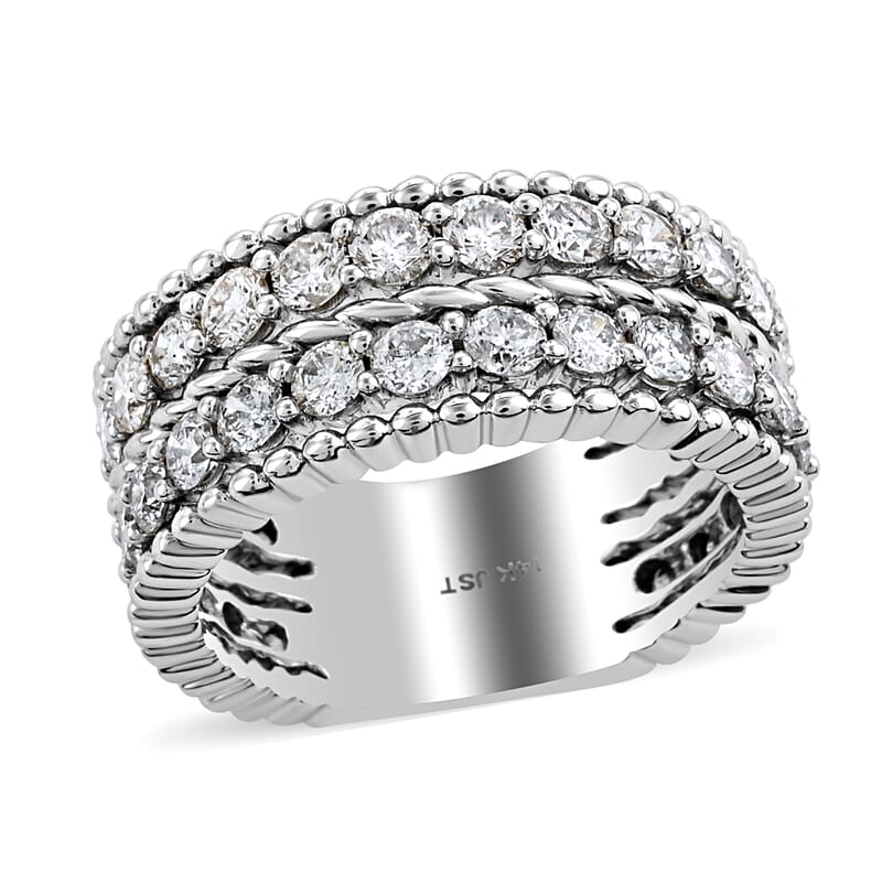 NY Closeout 14K White Gold Diamond G-H I1 2 Row Fancy Band Ring (Size 7.0) 8.60 Grams 2.50 ctw