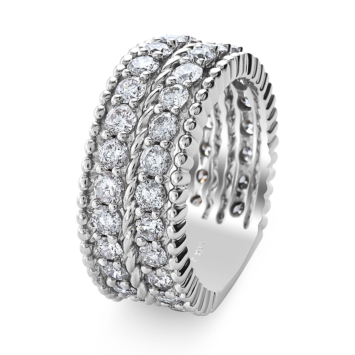 NY Closeout 14K White Gold Diamond G-H I1 2 Row Fancy Band Ring (Size 7.0) 8.60 Grams 2.50 ctw image number 2