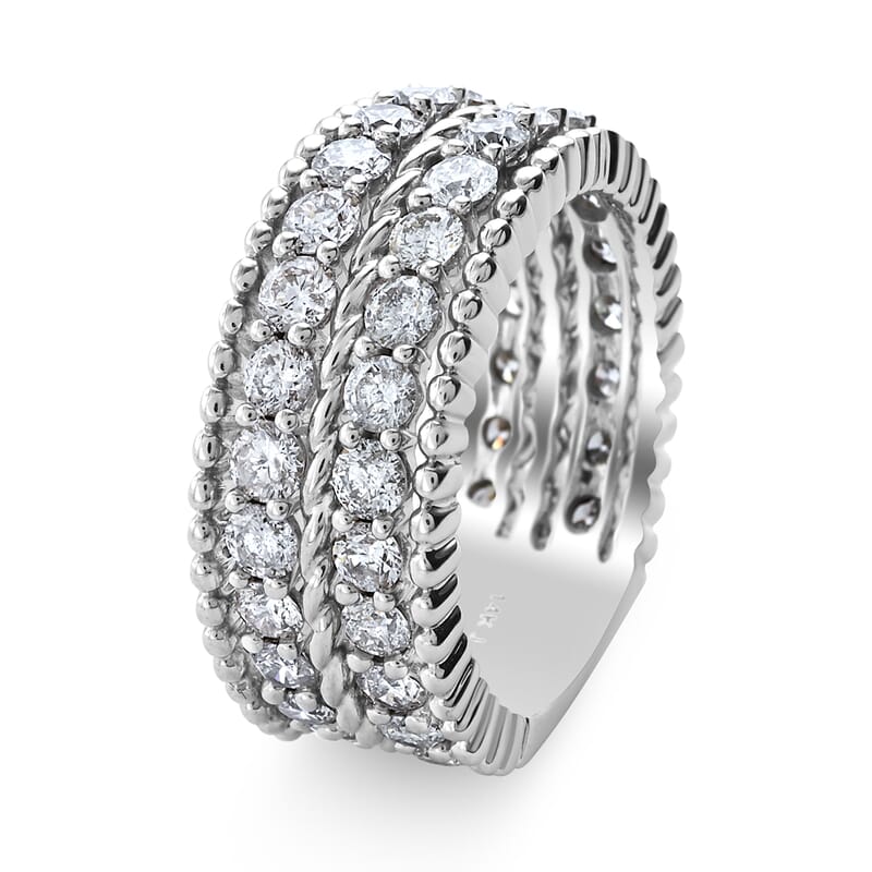 NY Closeout 14K White Gold Diamond G-H I1 2 Row Fancy Band Ring (Size 7.0) 8.60 Grams 2.50 ctw
