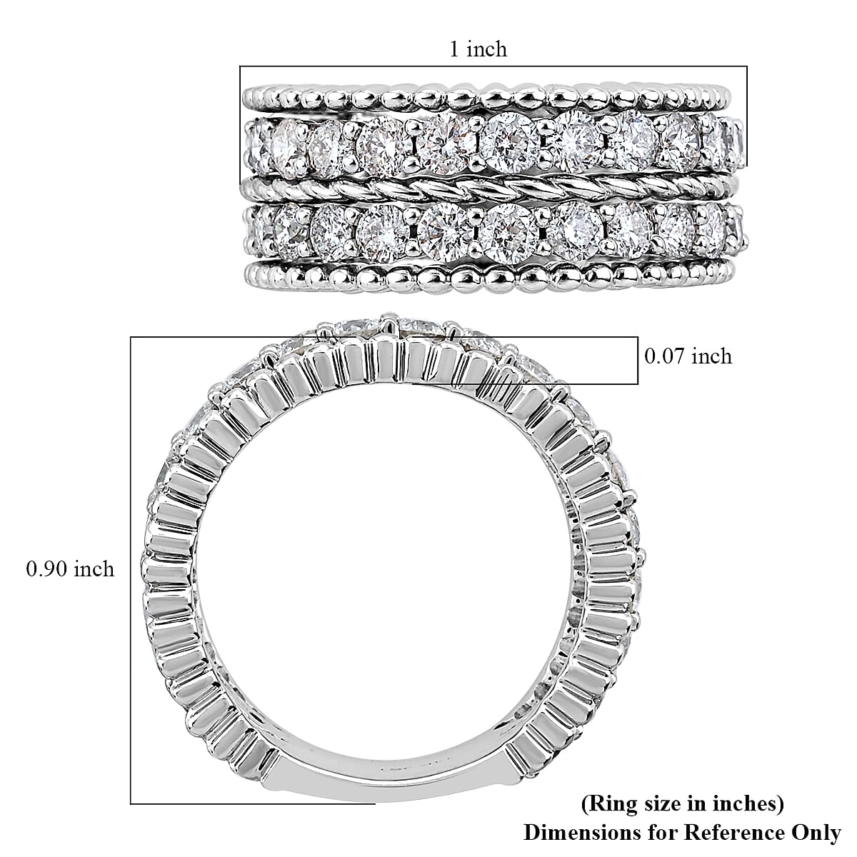 NY Closeout 14K White Gold Diamond G-H I1 2 Row Fancy Band Ring (Size 7.0) 8.60 Grams 2.50 ctw image number 3