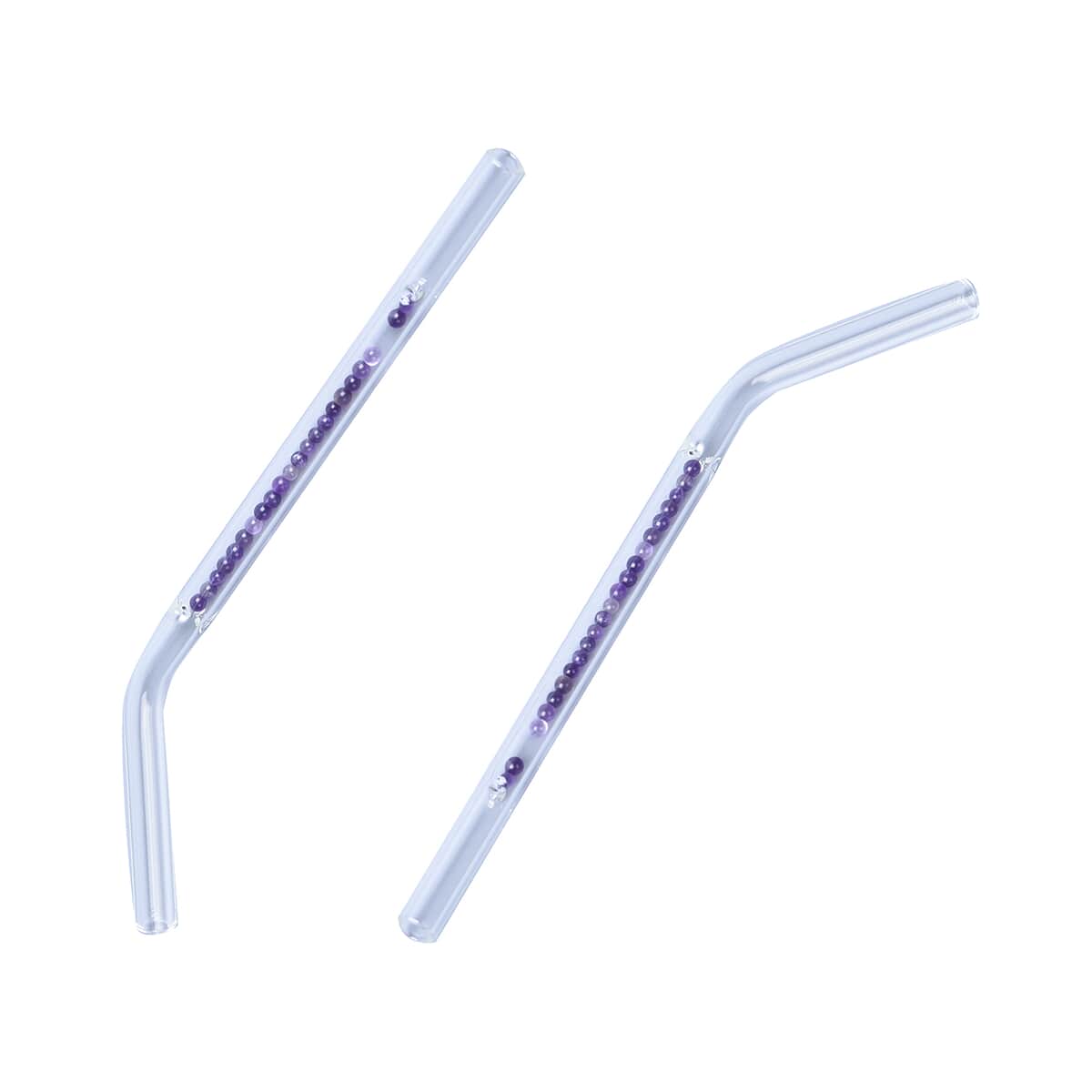 Set of 2 Amethyst Natural Gemstone Crystal Drinking Straw Gift Set image number 0