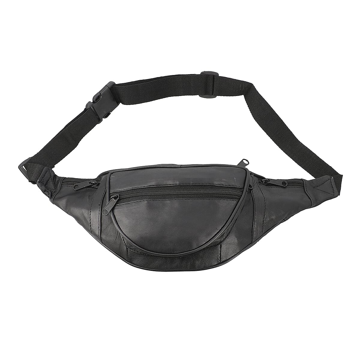 Black 100% Genuine Leather RFID Fanny Bag (15"x6.25) image number 0