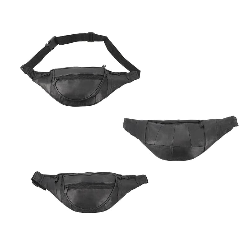 Newage Black 100% Genuine Leather RFID Fanny Bag