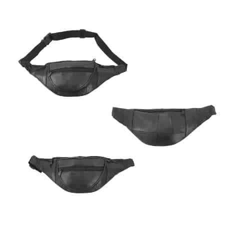 Black 100% Genuine Leather RFID Fanny Bag (15"x6.25) image number 5