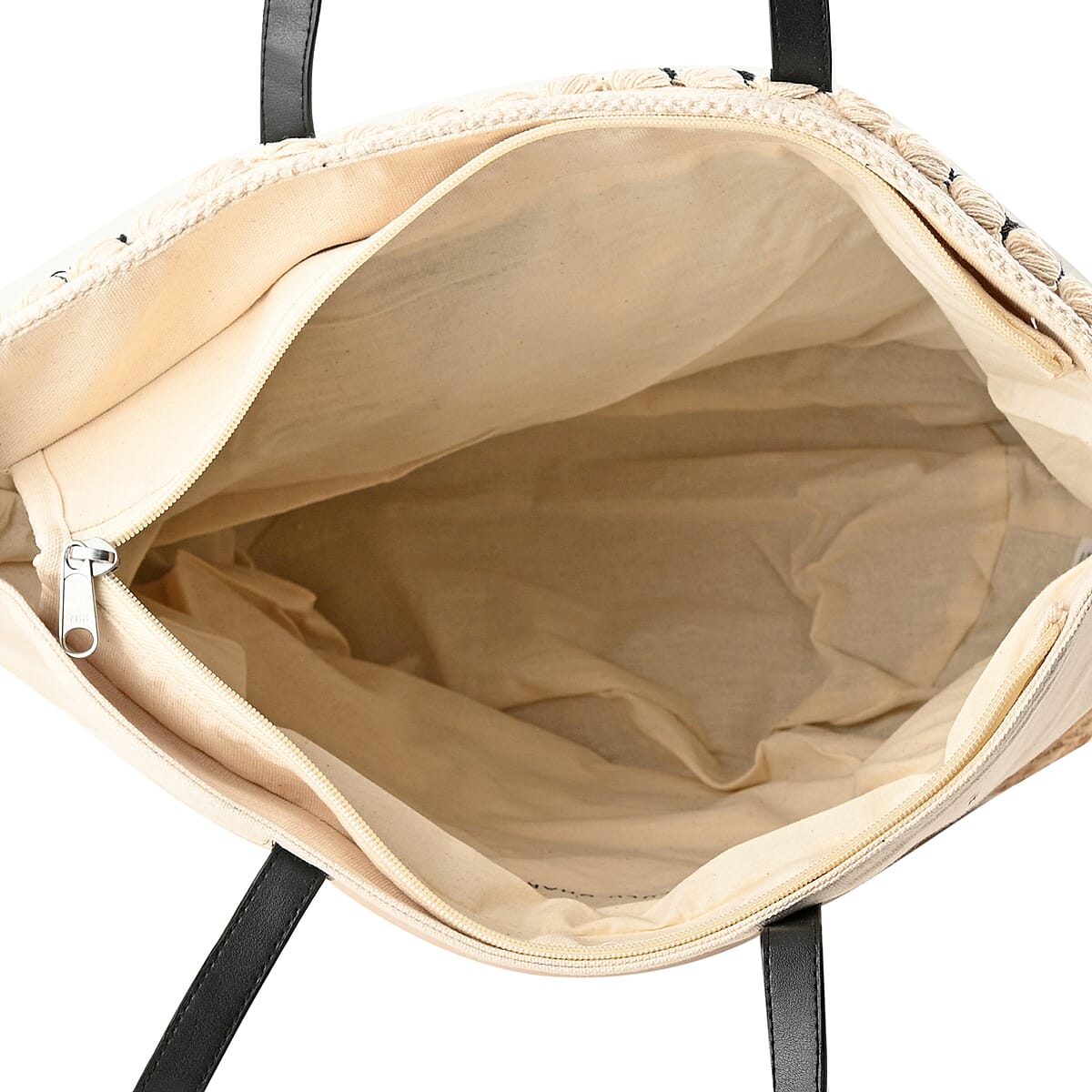 LULU DHARMA Closeout Black Color Rhombus Pattern Woven Tote Bag with Vegan Leather Handle (18x13.5x7.5 in) image number 3